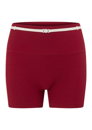 Lorna Jane Paros Rib 9cm Bike Shorts - Cherry