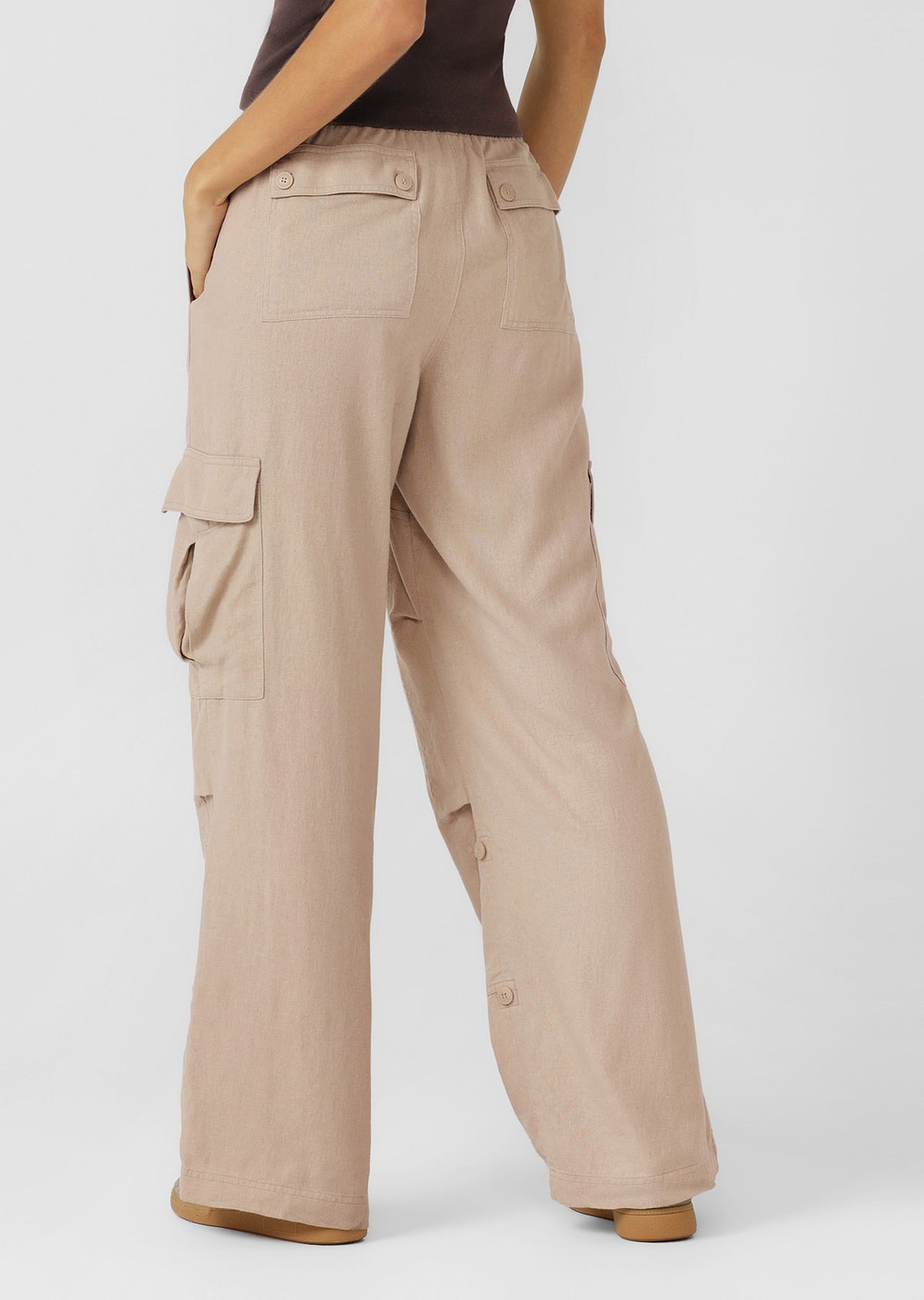 Lorna Jane Linen Flashdance Wide Leg Cargo Pants - Latte
