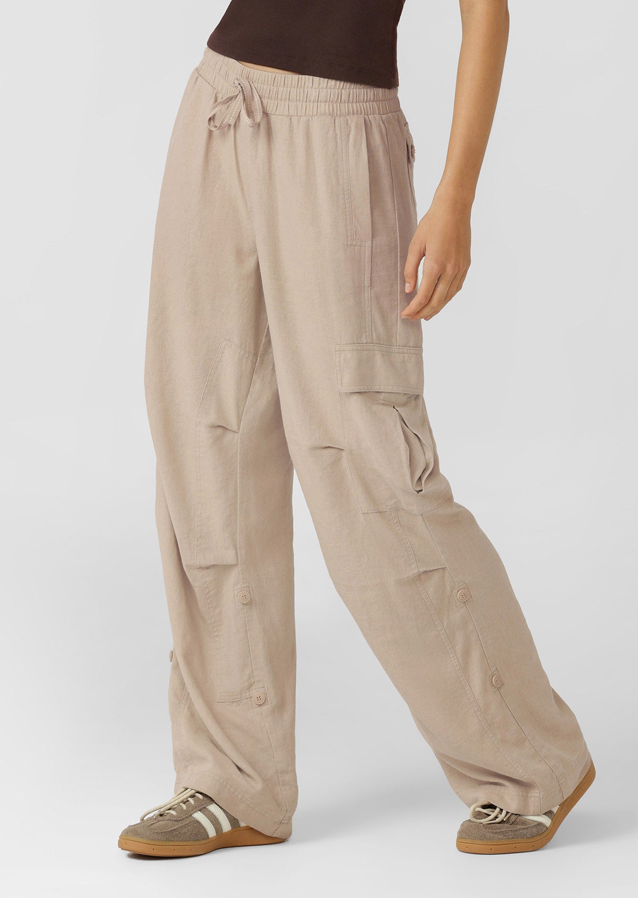 Lorna Jane Linen Flashdance Wide Leg Cargo Pants - Latte
