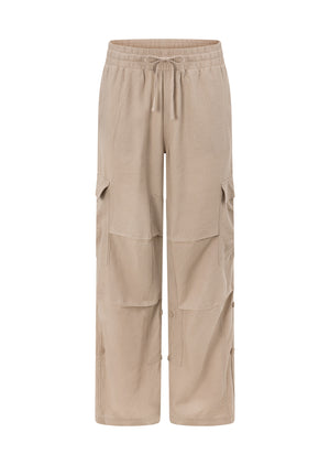 Lorna Jane Linen Flashdance Wide Leg Cargo Pants - Latte