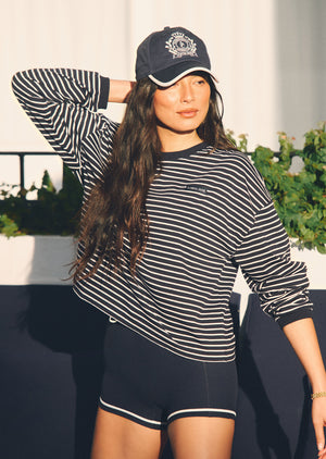 Lorna Jane Summer Stripe Long Sleeve Lounge Top - Midnight Blue Mini Stripe