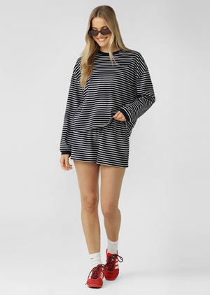 Lorna Jane Summer Stripe Long Sleeve Lounge Top - Midnight Blue Mini Stripe