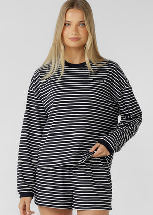 Lorna Jane Summer Stripe Long Sleeve Lounge Top - Midnight Blue Mini Stripe