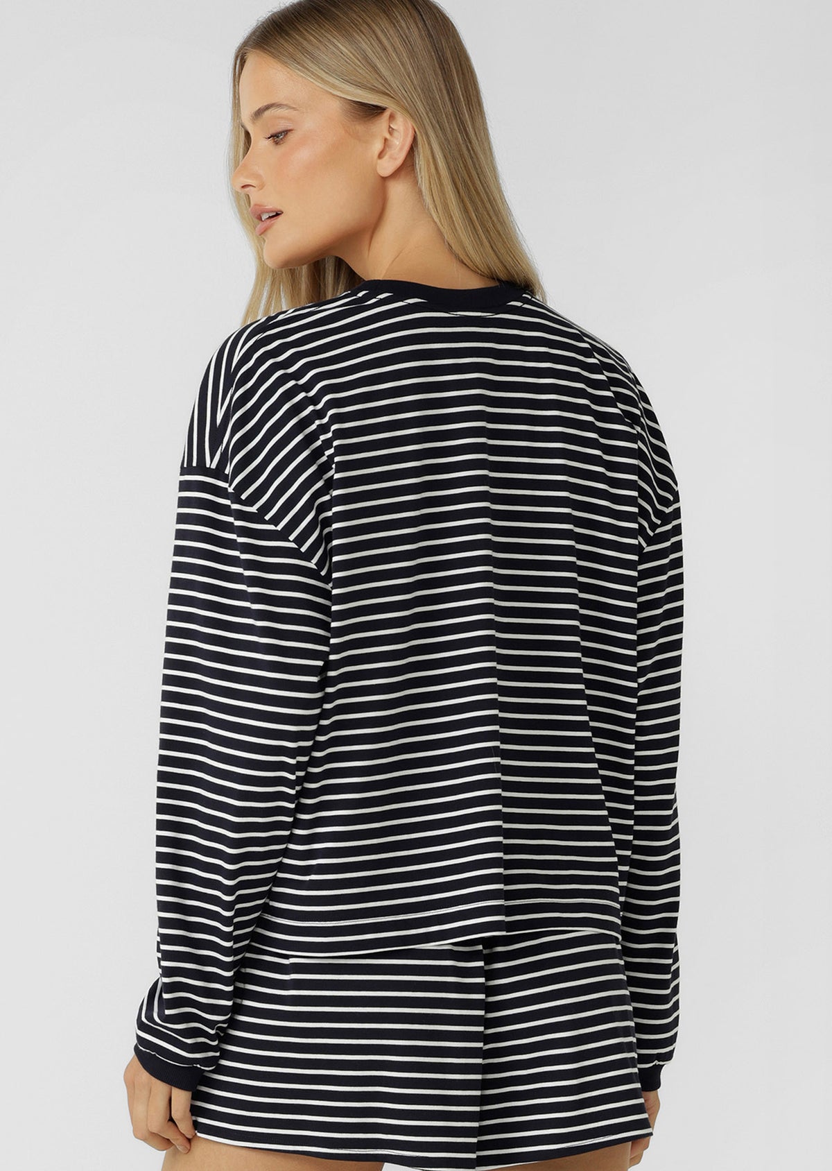 Lorna Jane Summer Stripe Long Sleeve Lounge Top - Midnight Blue Mini Stripe
