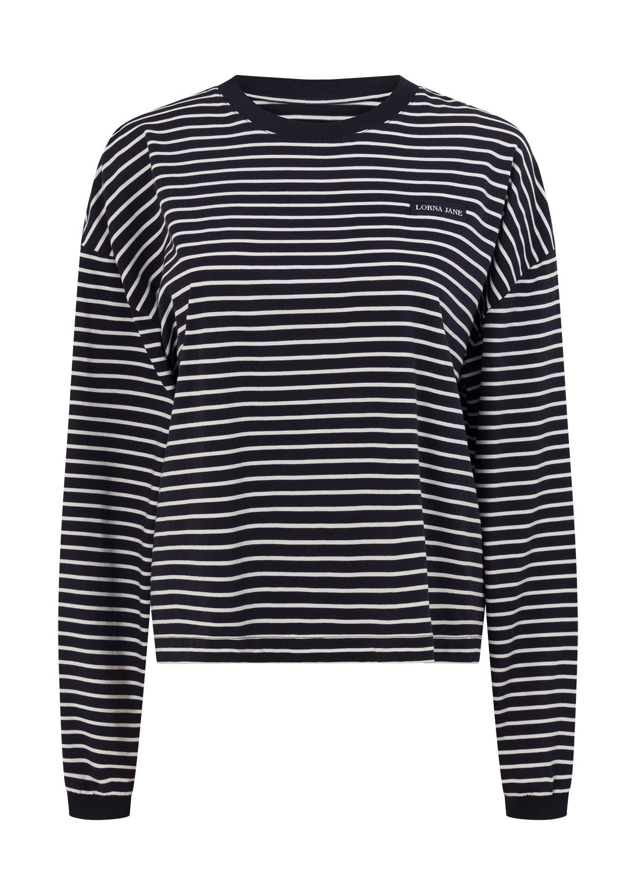 Lorna Jane Summer Stripe Long Sleeve Lounge Top - Midnight Blue Mini Stripe