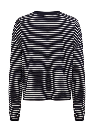 Lorna Jane Summer Stripe Long Sleeve Lounge Top - Midnight Blue Mini Stripe