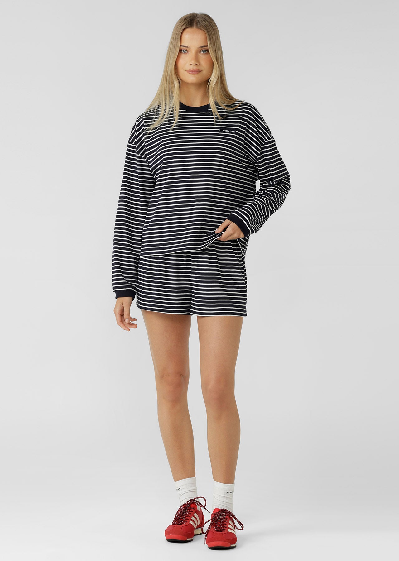 Lorna Jane Summer Stripe Lounge Shorts - Midnight Blue Mini Stripe