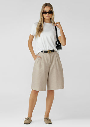 Lorna Jane Hamptons Linen Bermuda Shorts - Natural Marl