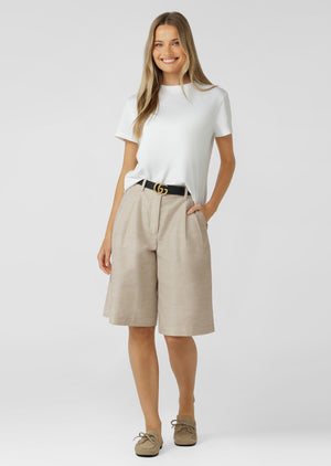 Lorna Jane Hamptons Linen Bermuda Shorts - Natural Marl
