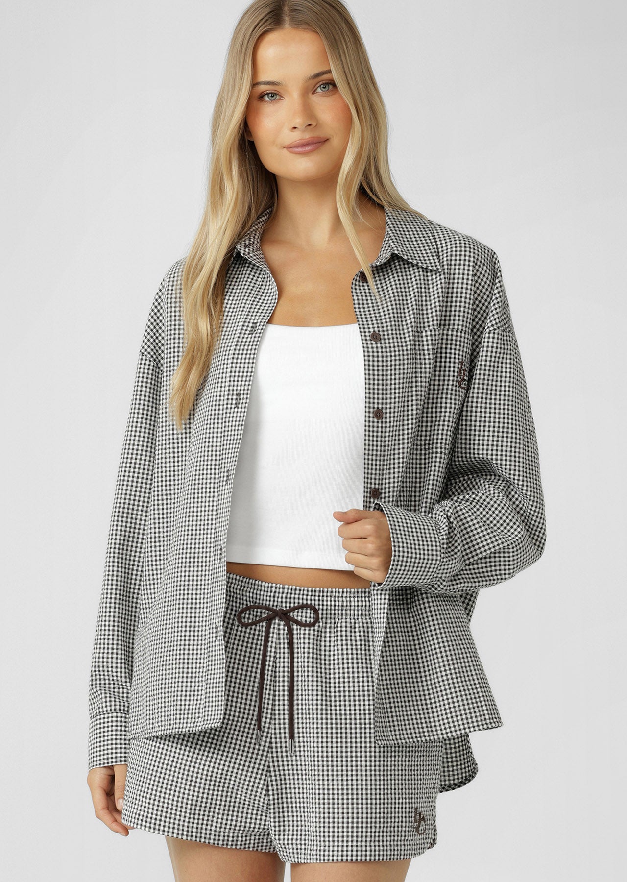 Lorna Jane Nice And Sweet Long Sleeve Shirt - Volcano Gingham