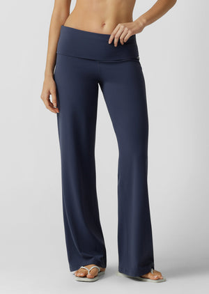 Lorna Jane Liberty Fold Over Waist Wide Leg Active Pants - Ash Blue