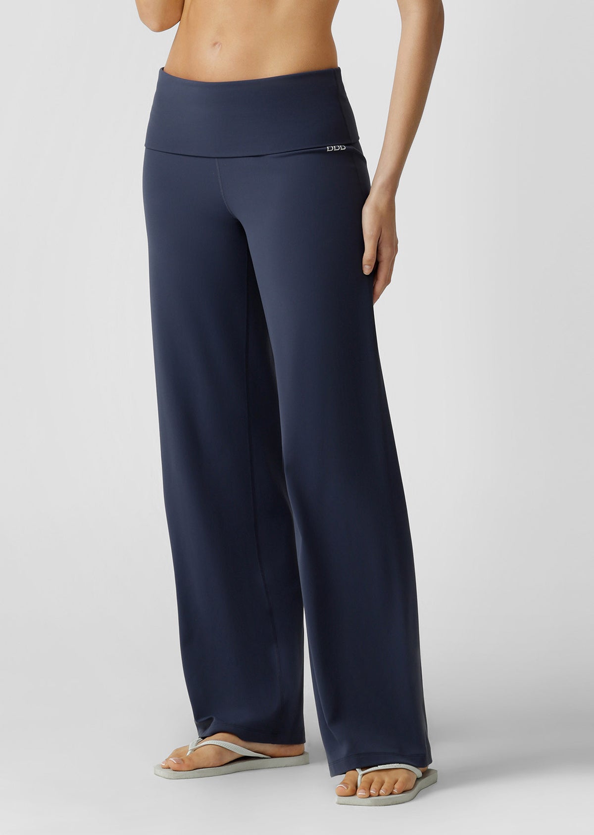 Lorna Jane Liberty Fold Over Waist Wide Leg Active Pants - Ash Blue