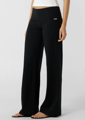 Lorna Jane Liberty Fold Over Waist Wide Leg Active Pants - Black