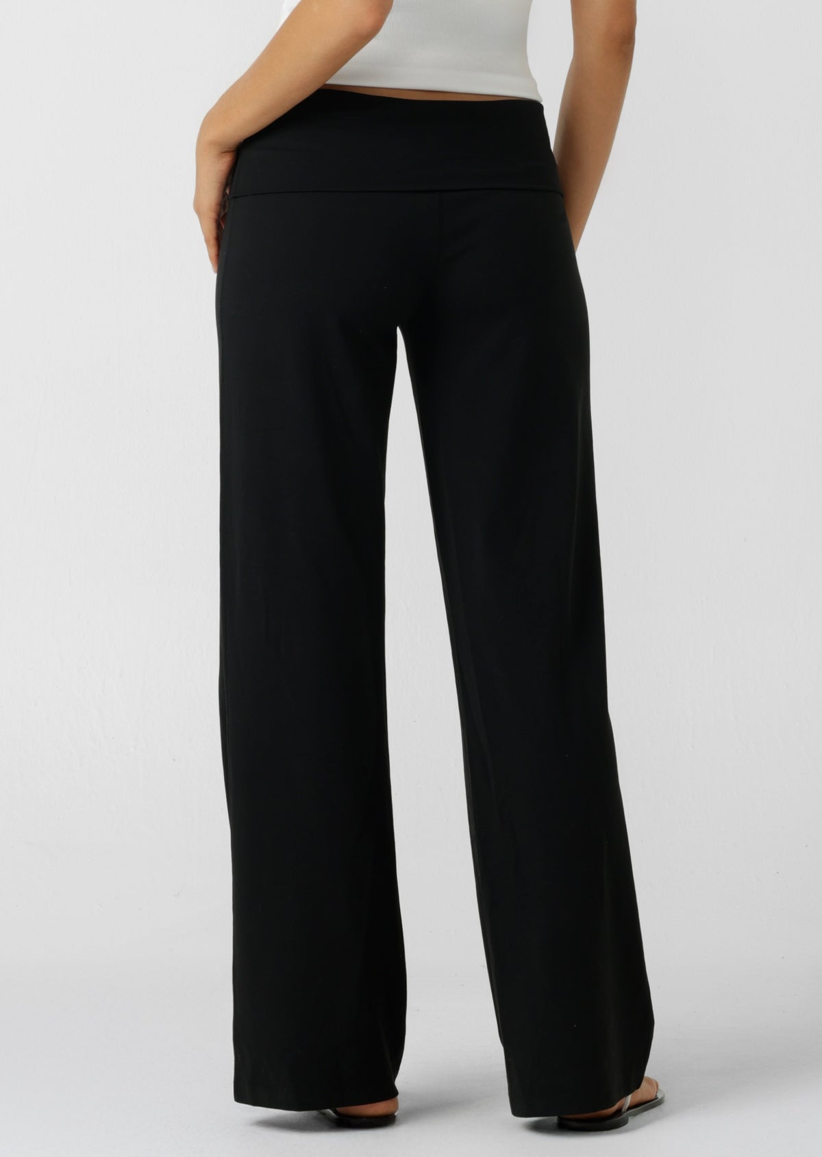 Lorna Jane Liberty Fold Over Waist Wide Leg Active Pants - Black