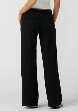Lorna Jane Liberty Fold Over Waist Wide Leg Active Pants - Black