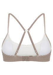 Lorna Jane Dream Maker Gingham Sports Bra - Mocha Gingham Print
