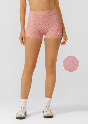 Lorna Jane Keepsake Broderie 7cm Bike Shorts - Dusty Rose