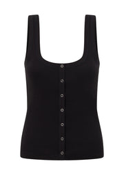 Lorna Jane Retro Snap Button Rib Tank - Black