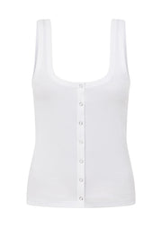 Lorna Jane Retro Snap Button Rib Tank - White