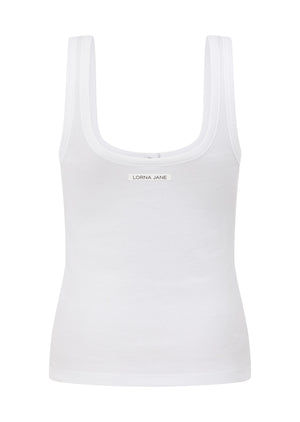 Lorna Jane Retro Snap Button Rib Tank - White