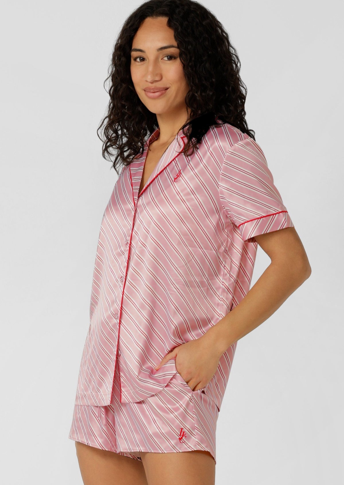Lorna Jane Sugar Rush Satin Short Sleeve Shirt - Candy Cane Stripe
