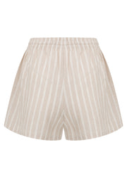 Lorna Jane Preset Stripe Linen Shorts - Latte Stripe