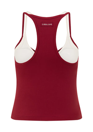 Lorna Jane Layered Look Rib Bra Tank Combo - Cherry