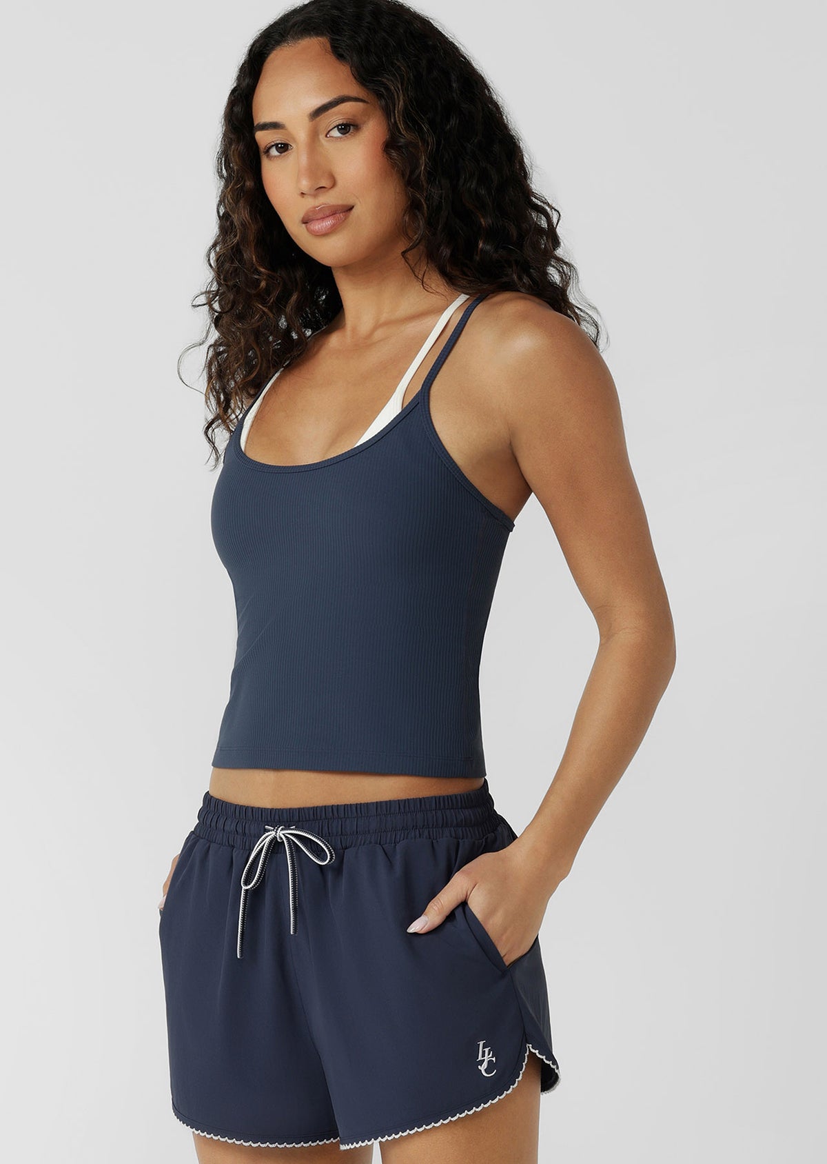 Lorna Jane Layered Look Rib Bra Tank Combo - Platinum Navy
