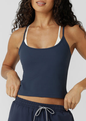Lorna Jane Layered Look Rib Bra Tank Combo - Platinum Navy