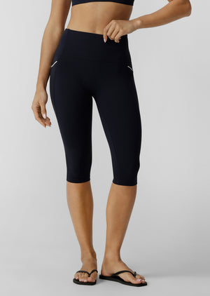 Lorna Jane Peak Performance No Ride 3 Pocket Capri Leggings - Midnight Blue
