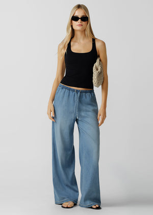 Lorna Jane LJC Lightweight Washed Denim Pants - Washed Light Blue