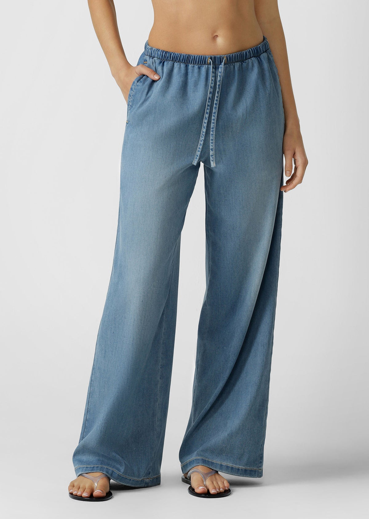 Lorna Jane LJC Lightweight Washed Denim Pants - Washed Light Blue