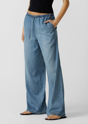 Lorna Jane LJC Lightweight Washed Denim Pants - Washed Light Blue
