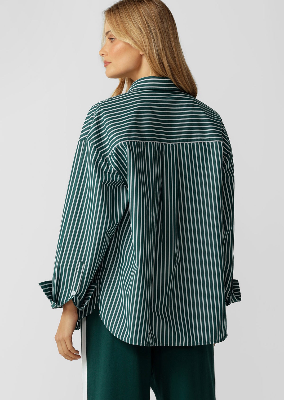 Lorna Jane LJC Oxford Club Long Sleeve Shirt - Palmetto Green Stripe