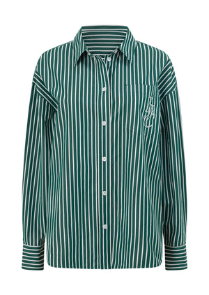 Lorna Jane LJC Oxford Club Long Sleeve Shirt - Palmetto Green Stripe