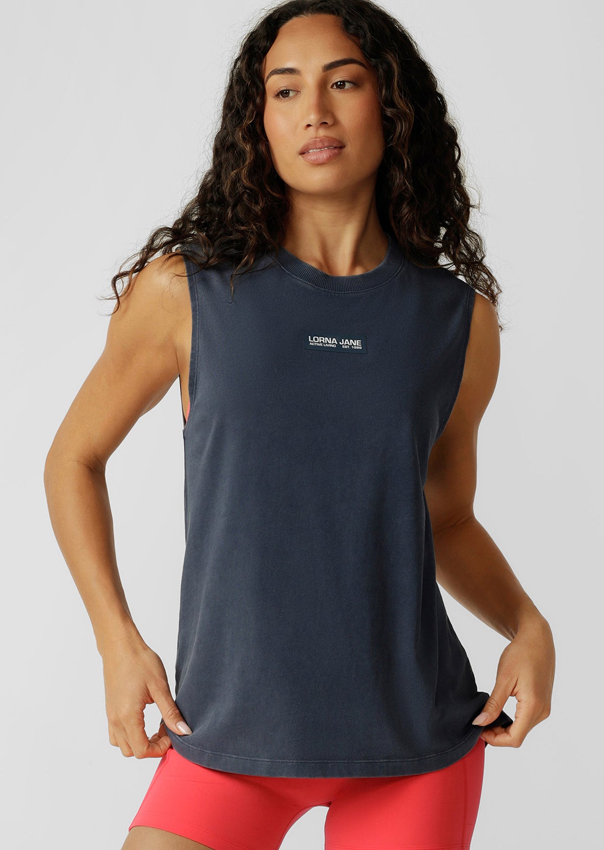 Lorna Jane Fade Away Washed Muscle Tank - Washed Platinum Navy