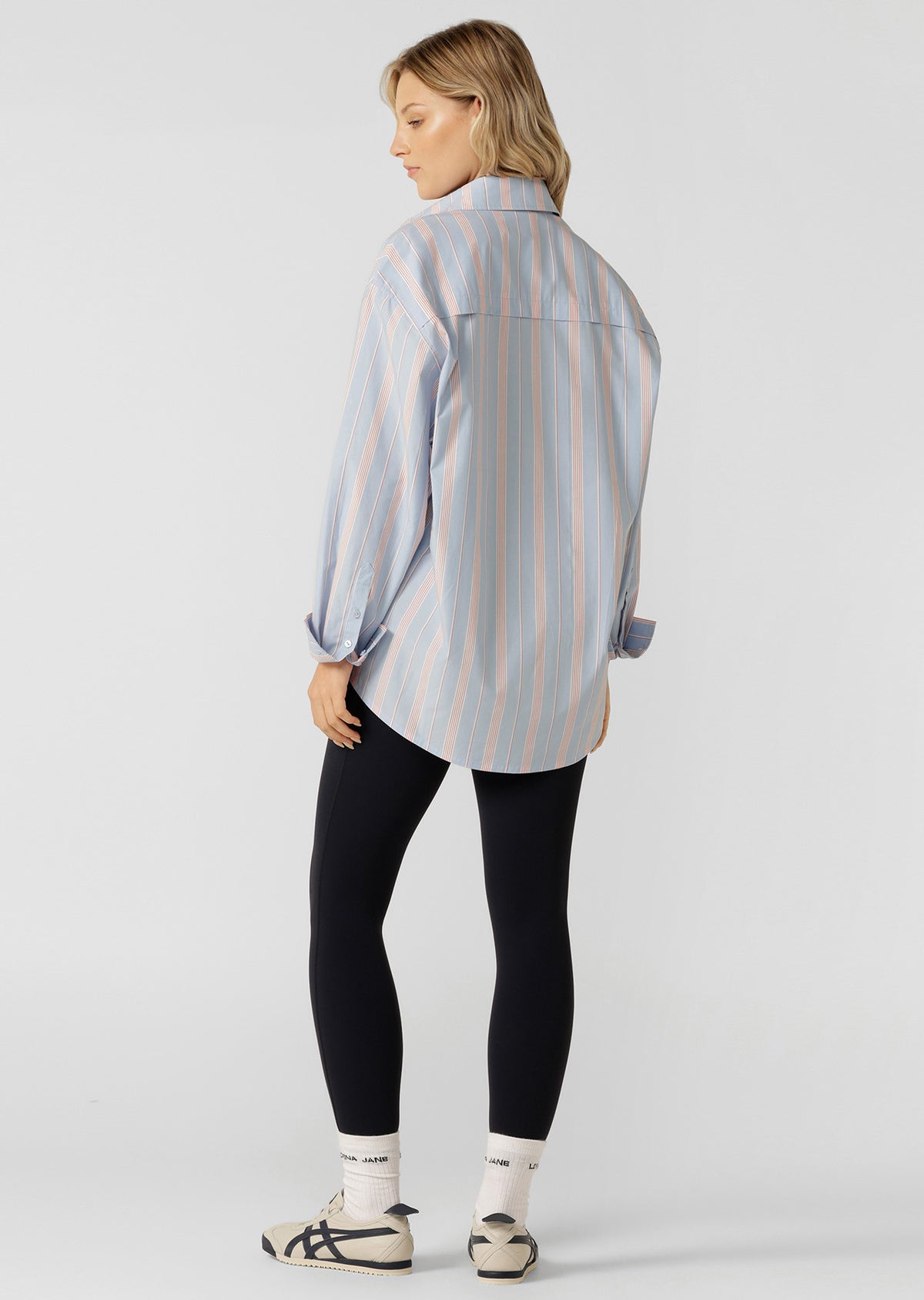 Lorna Jane Love Lounge Stripe Shirt - Blue Multi Stripe