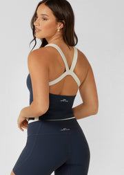 Lorna Jane Siren Luxe Rib Bra Tank Combo - Platinum Navy