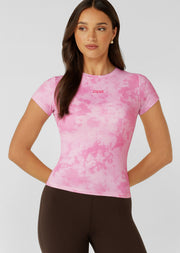 Lorna Jane Active Living Slim T-Shirt - Sweet Pink Tie Dye Print
