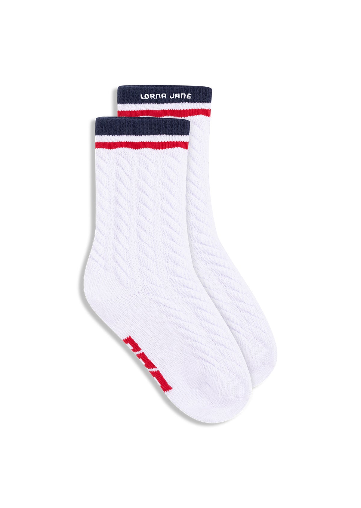 Lorna Jane LJ Cable Knit Scrunch Socks - White & Rose Red & Platinum Navy