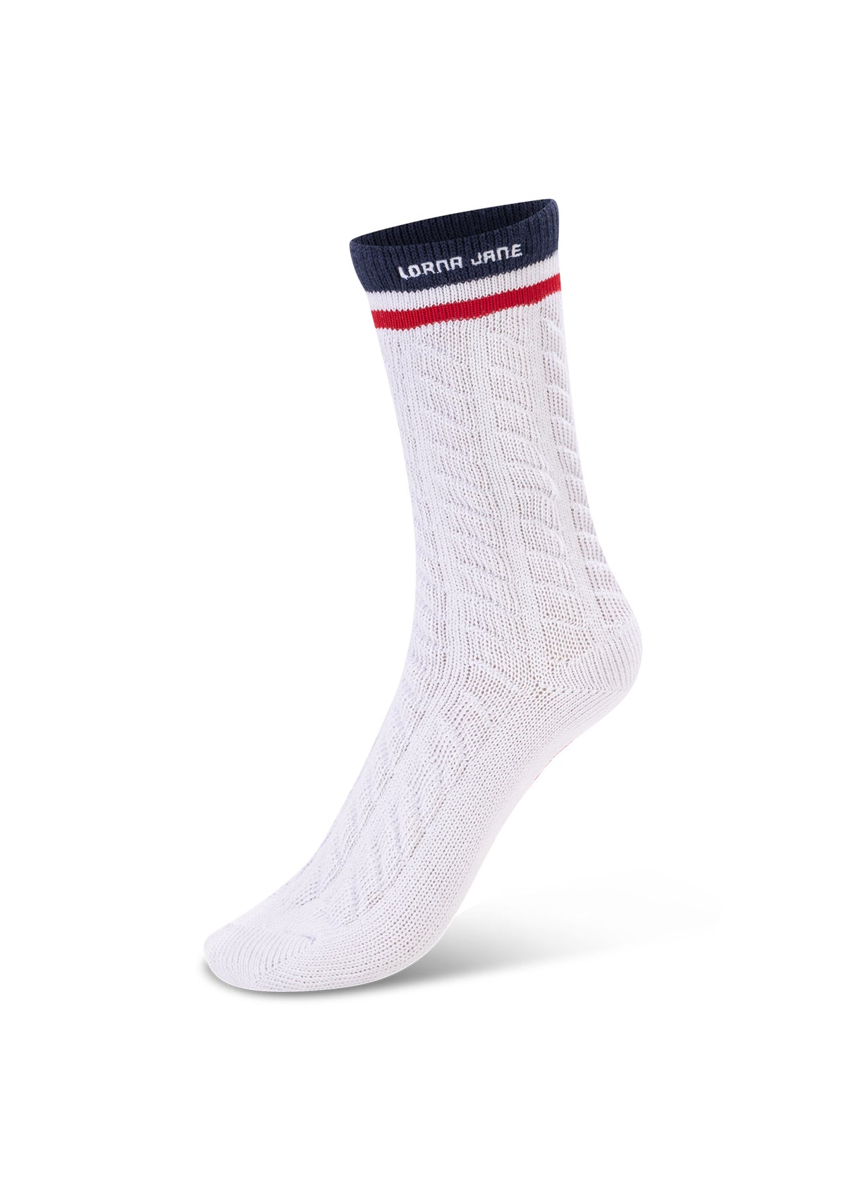 Lorna Jane LJ Cable Knit Scrunch Socks - White & Rose Red & Platinum Navy