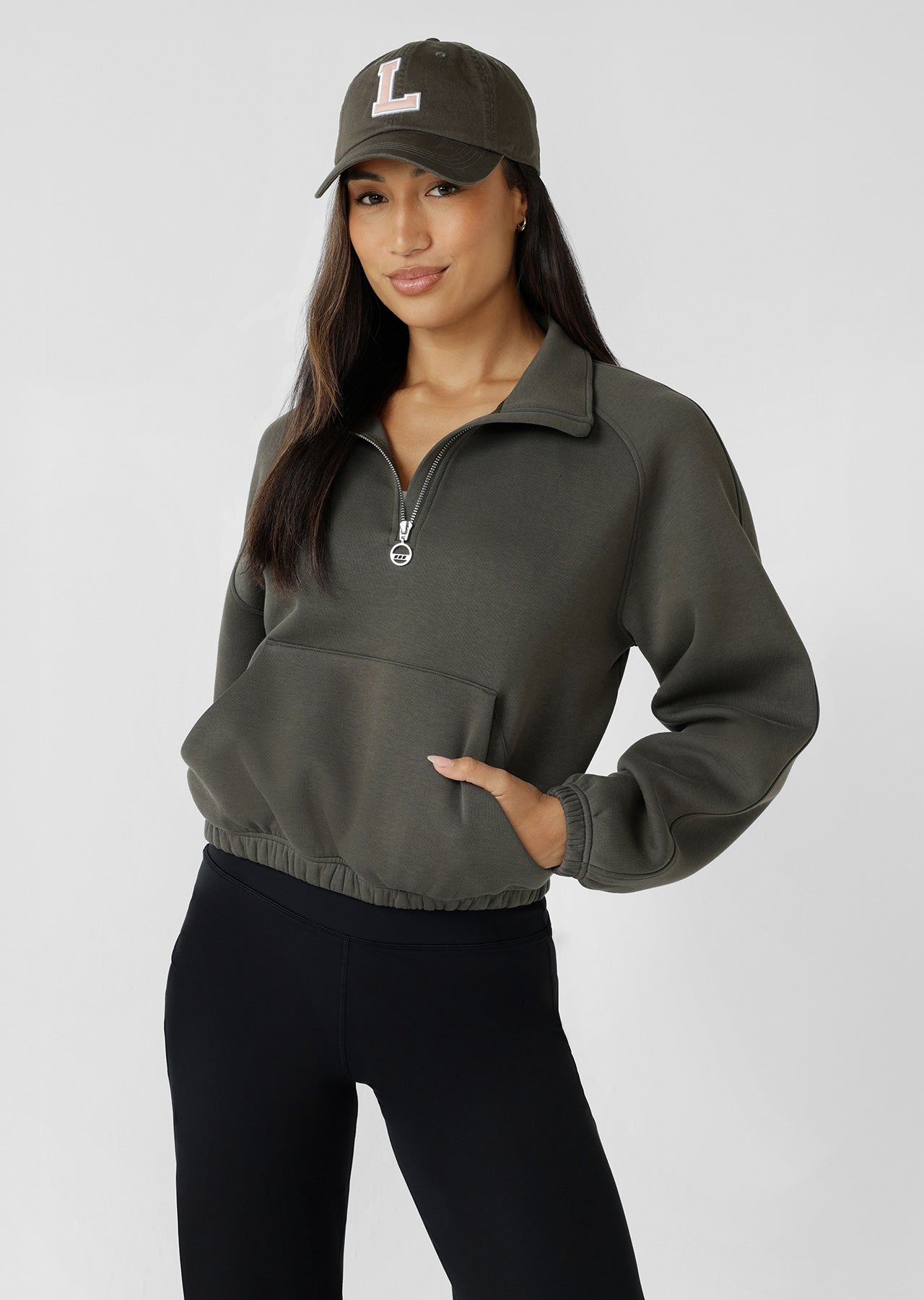 Lorna Jane LJ Letterman Cap - Washed Dark Khaki Haze
