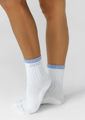 Lorna Jane Goal Line Sports Crew Socks - White & Beach House Blue