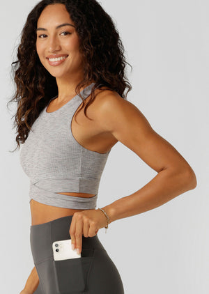 Lorna Jane Get Fit Sports Bra - Grey Marl Stripe
