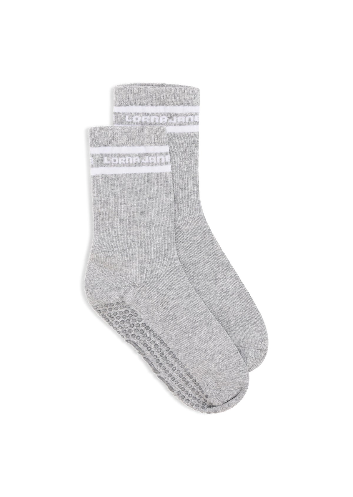Lorna Jane Pilates Grip Crew Socks - Grey Marl/White