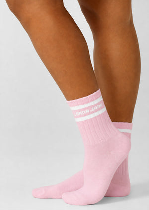Lorna Jane Sporty Crew Socks - Pale Peony & White