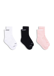 Lorna Jane 3PK LJ Quarter Crew Socks - Wisteria Pink Marl & Black & White