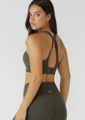 Lorna Jane Amy Maximum Support Sports Bra - Dark Khaki Haze