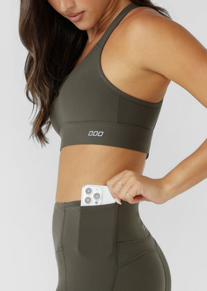 Lorna Jane Amy Maximum Support Sports Bra - Dark Khaki Haze