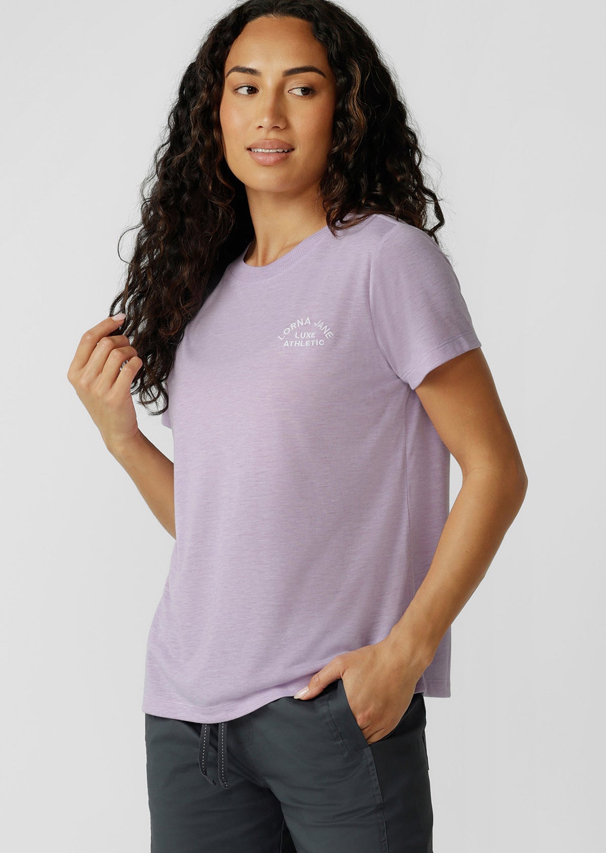 Lorna Jane Lotus T-Shirt - Dusty Lilac Marl
